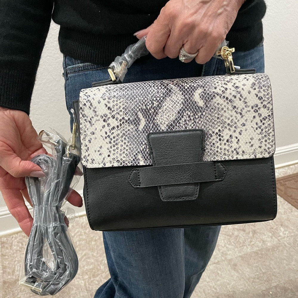 Antonio Melani black and lizard print convertible satchel and shoulder purse